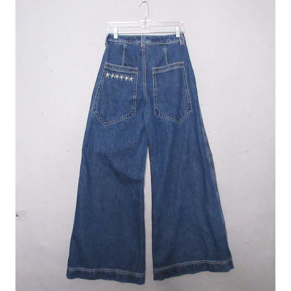 A.LAB Jeans Women 2 Star Embroidered Wide Leg Baggy Y2K Rave Grunge Skate Cyber‎